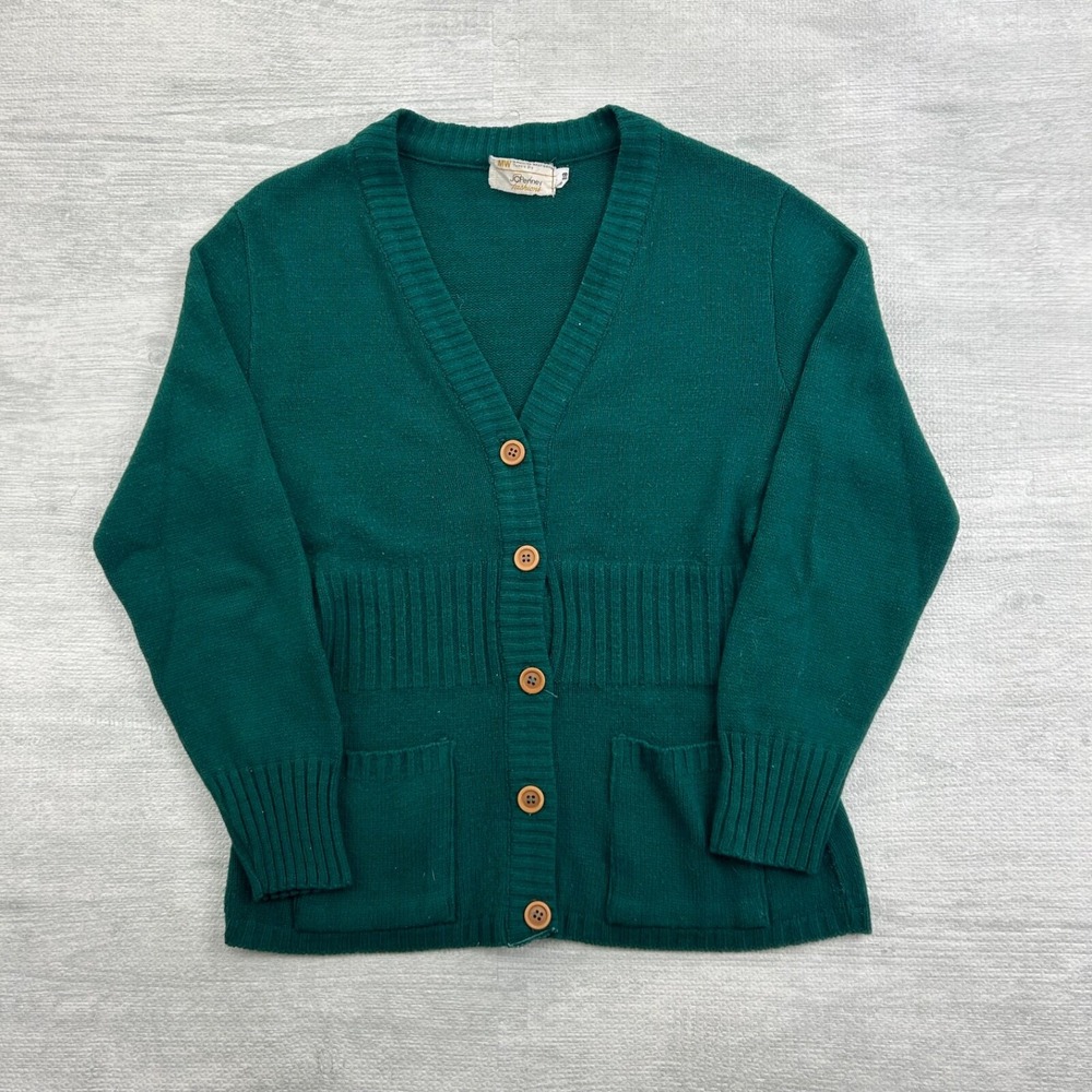 Vintage 60s JC Penney Cardigan Sweater Size Small Green Button Up Grandpa